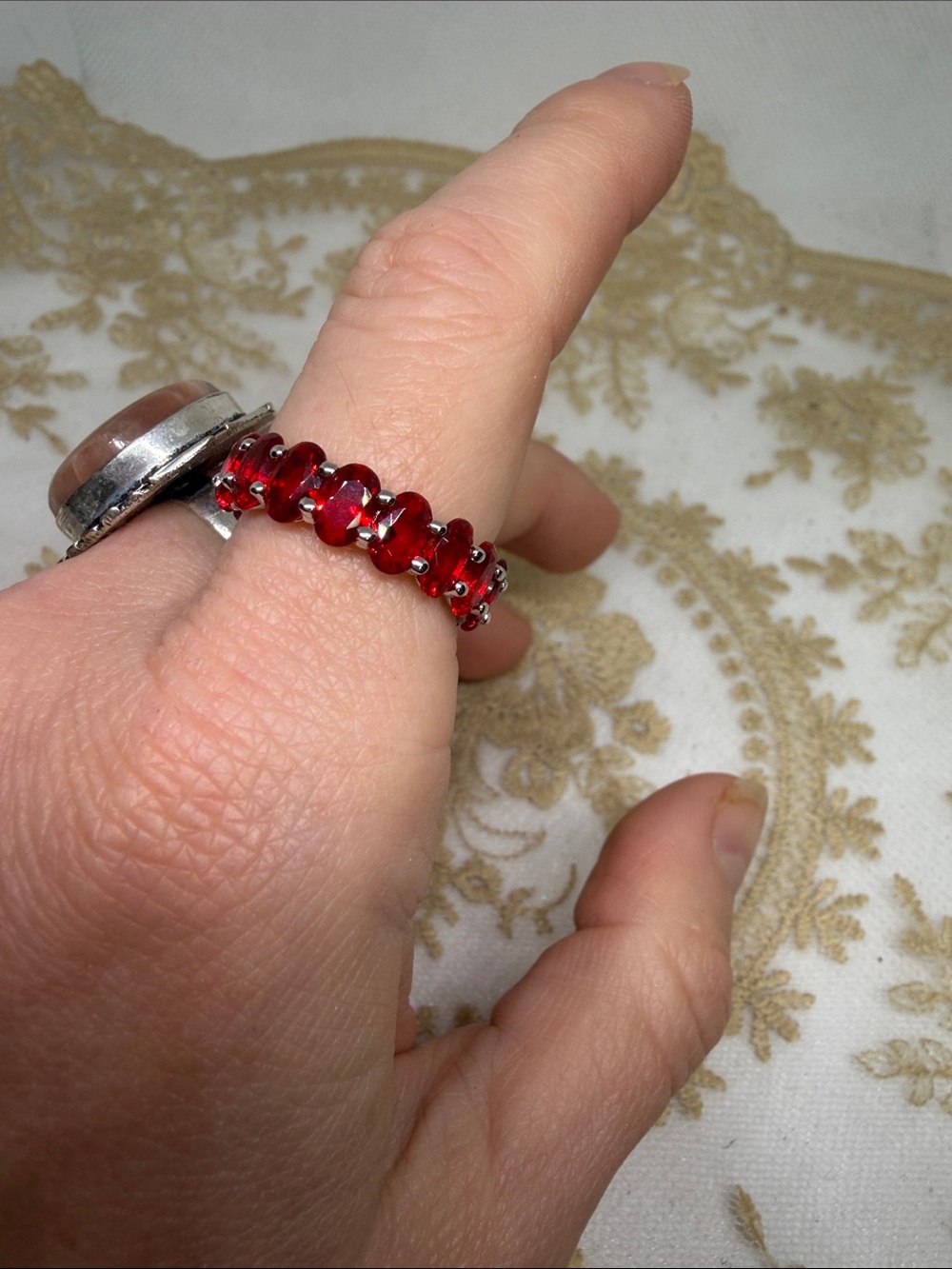 18K White Gold 5 CTW Created Ruby Eternity Cocktail Ring Size 7.5